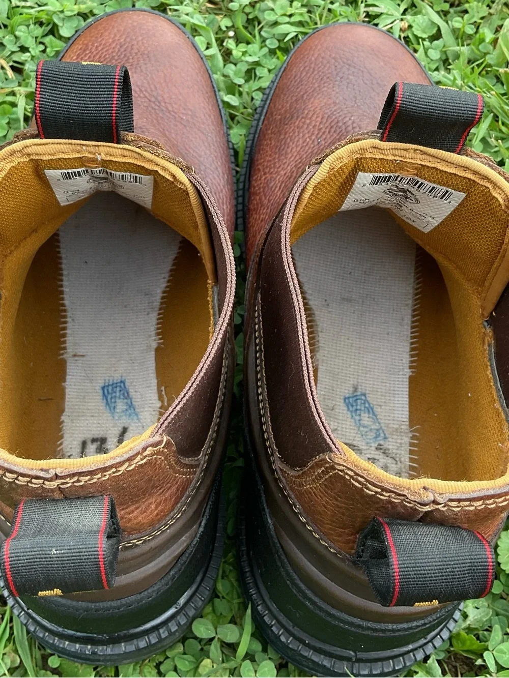 Georgia Boot Brown Leather Chelsea Work Boots with Black Toe Caps